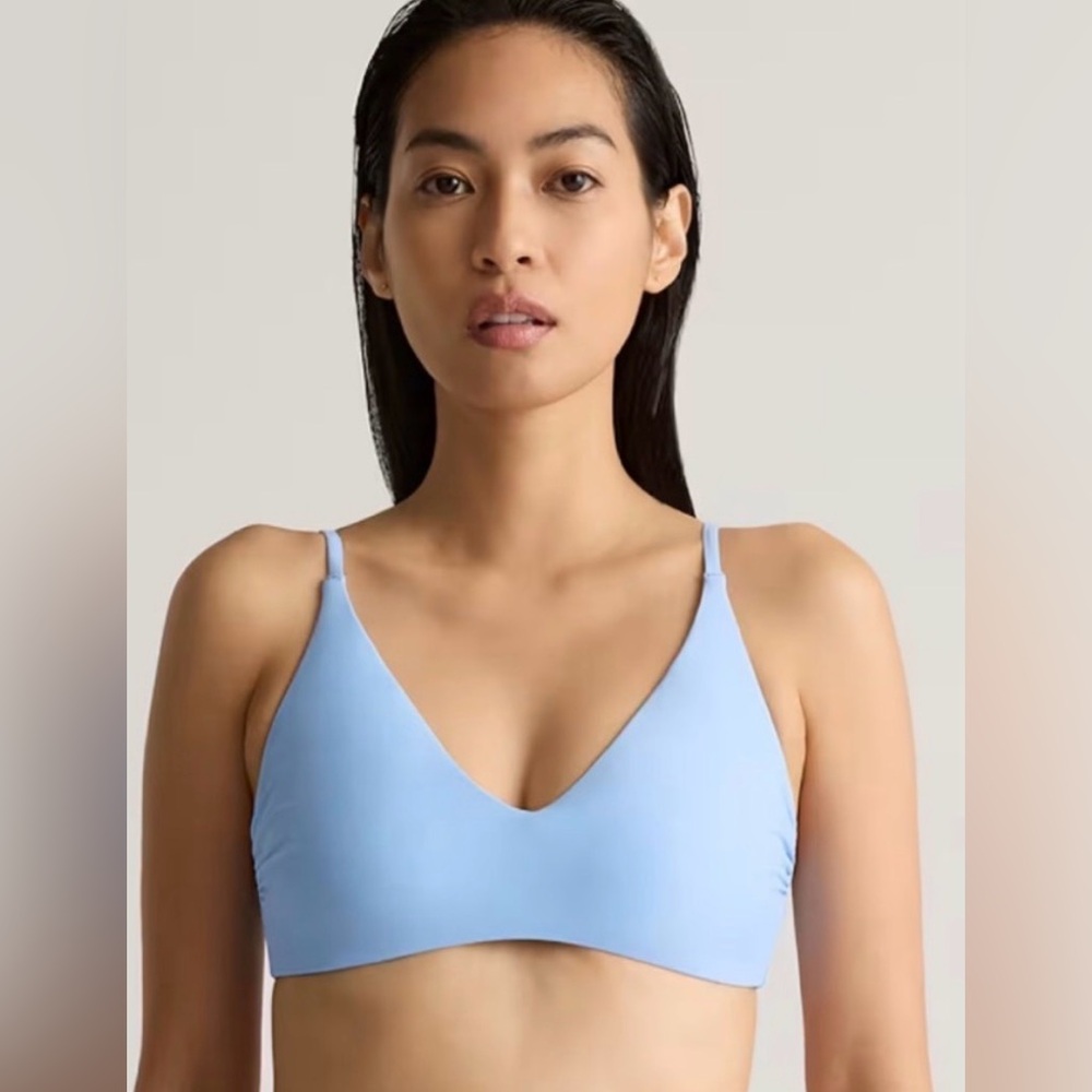 NWT QUINCE Italian V-Neck Bikini Top Clear Blue Sky